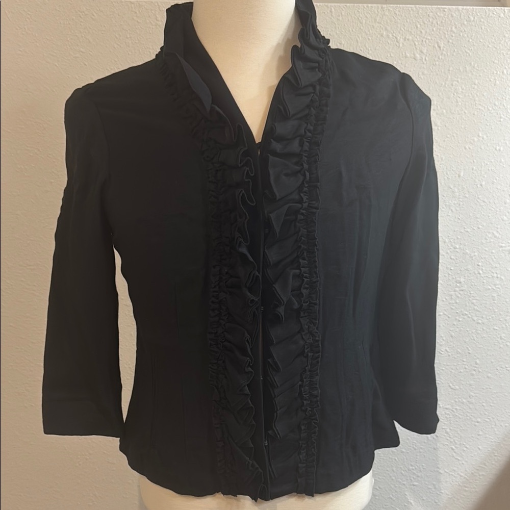Chico's Black Ruffled Mandarin Collar Blazer